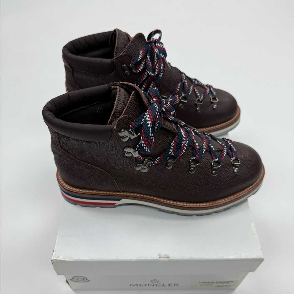 Moncler Dark Brown Leather Boots with Multicolor Laces